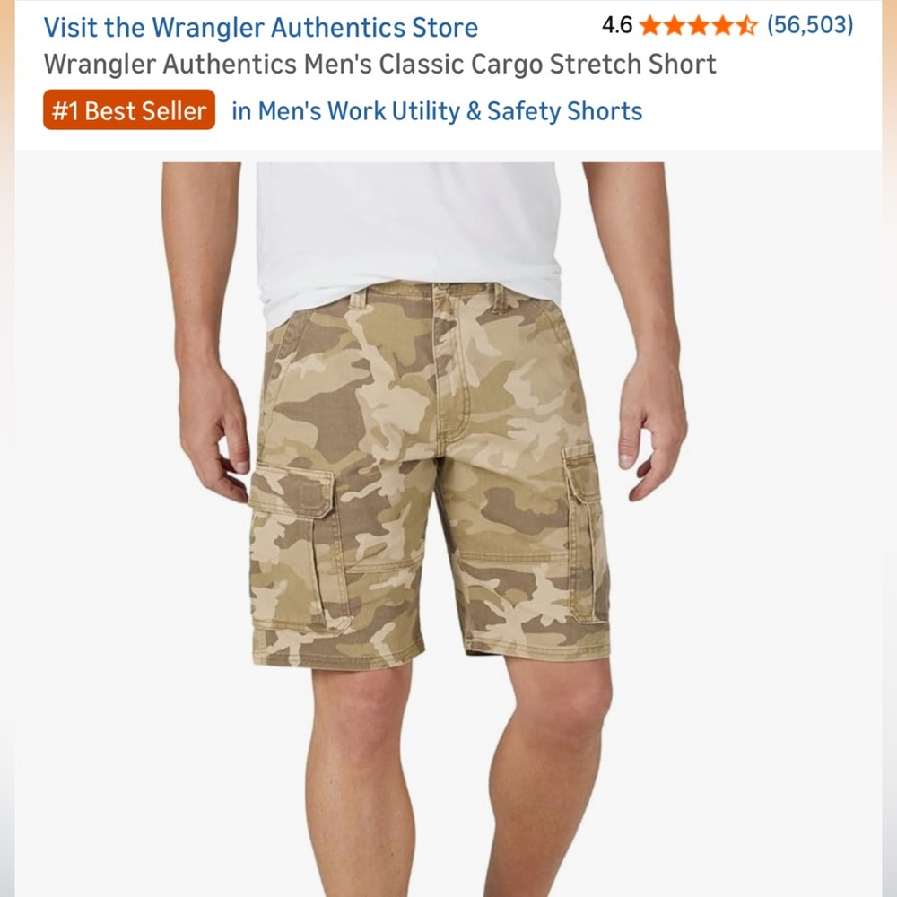 New never worn, Wrangler Cargo Shorts - Elmwood Jungle Camo - Size 46 -